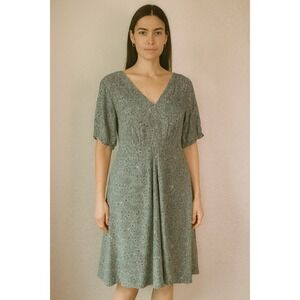 LOFT Women's Green Paisley Print V-Neck Short Sleeve Casual Dress Size 14